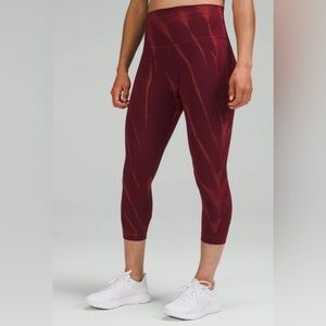 Lululemon Wunder Train Maroon Cropped Leggings Activewear Comfort Casual Pilates